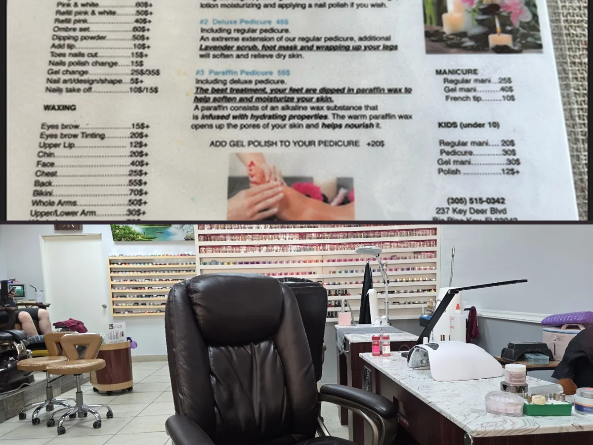 Nail salon interior with manicure stations